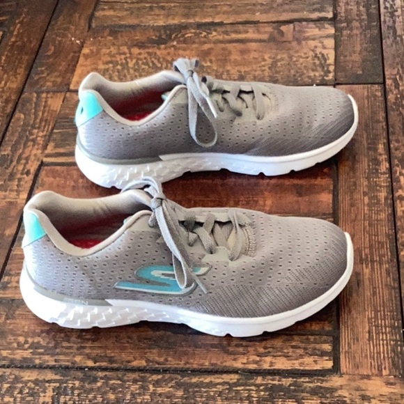Skechers Goga Run Gray and Teal Athletic Shoes Sz 7 - Picture 4 of 8